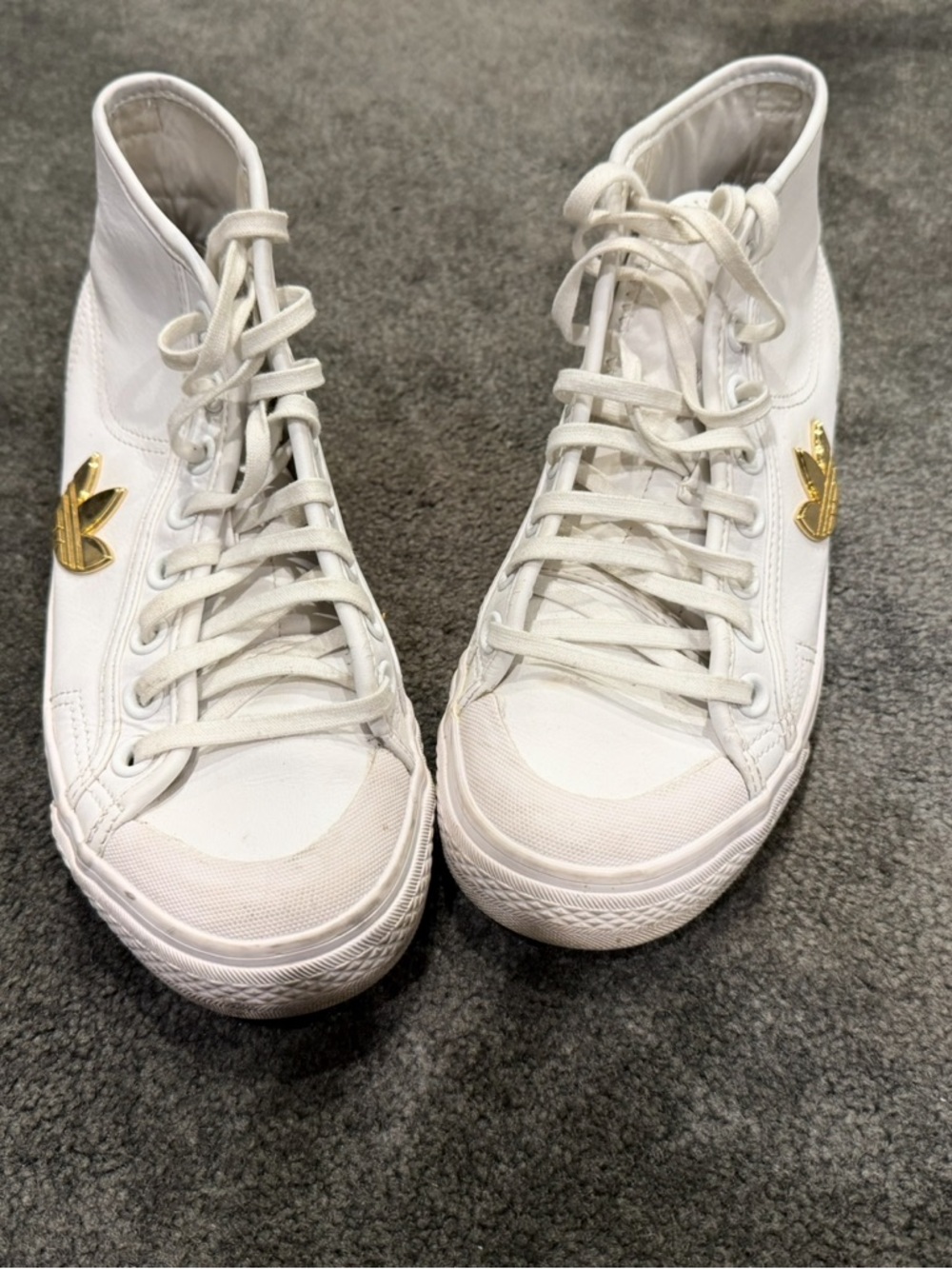 adidas White High-Top Sneakers with Gold Trefoil